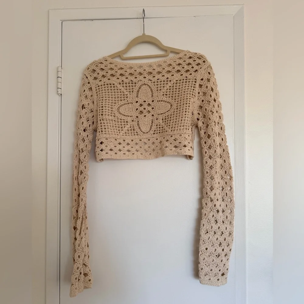 Free People Crochet Knit Beige Top